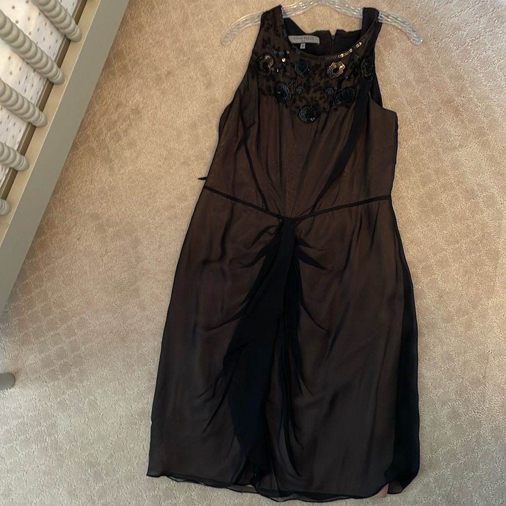 Anne Klein size 14 black with sheer overlay beading at top